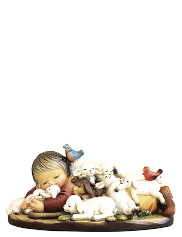 Lying shepherd with sheep Woodcarving, nativity and chess set in 