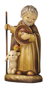 Hirte mit Stock und Schaf A71057 (7,5 cm, lasiert)
