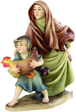 Pastorella con bambino e gallo AN79770-76 (10 cm, colore)