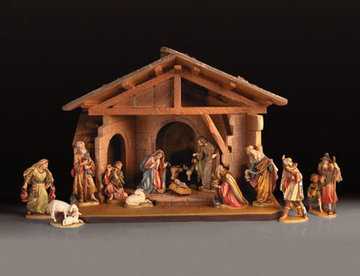 Ulrich Bernardi Stall für 10 cm - 4 Figuren AN79770-0 (10 cm, lasiert)