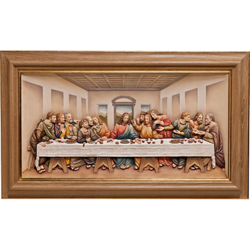Letztes Abendmahl Relief mit Rahmen in Eiche B6044 (30 cm, lasiert)