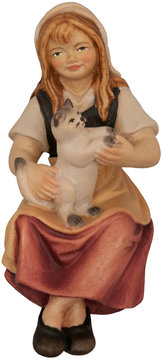 Mädchen sitzend mit Katze SA2241 (8 cm, lasiert)