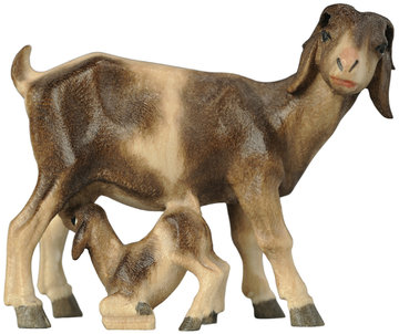 Ziegenmutter mit Zicklein SA2605 (8 cm, lasiert)