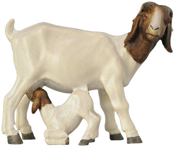 Burenziegenmutter mit Zicklein SA2652 (8 cm, lasiert)