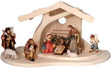 Stall modern mit 11 Betlehem Krippe Figuren SA27635 (8 cm, lasiert)