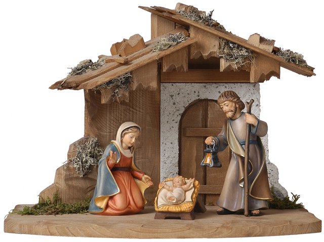 Stall für Heilige Familie mit Hl.Familie Bethlehem Holzschnitzereien 