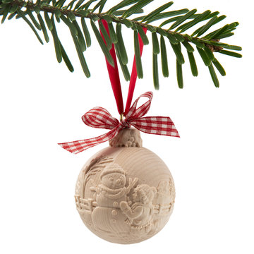 pallina di natale in cirmolo con pupazzo di neve P9807Z (7 cm, naturale)