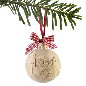 Christmas ornament in swiss pine with church P9806Z (2,76", natural)
