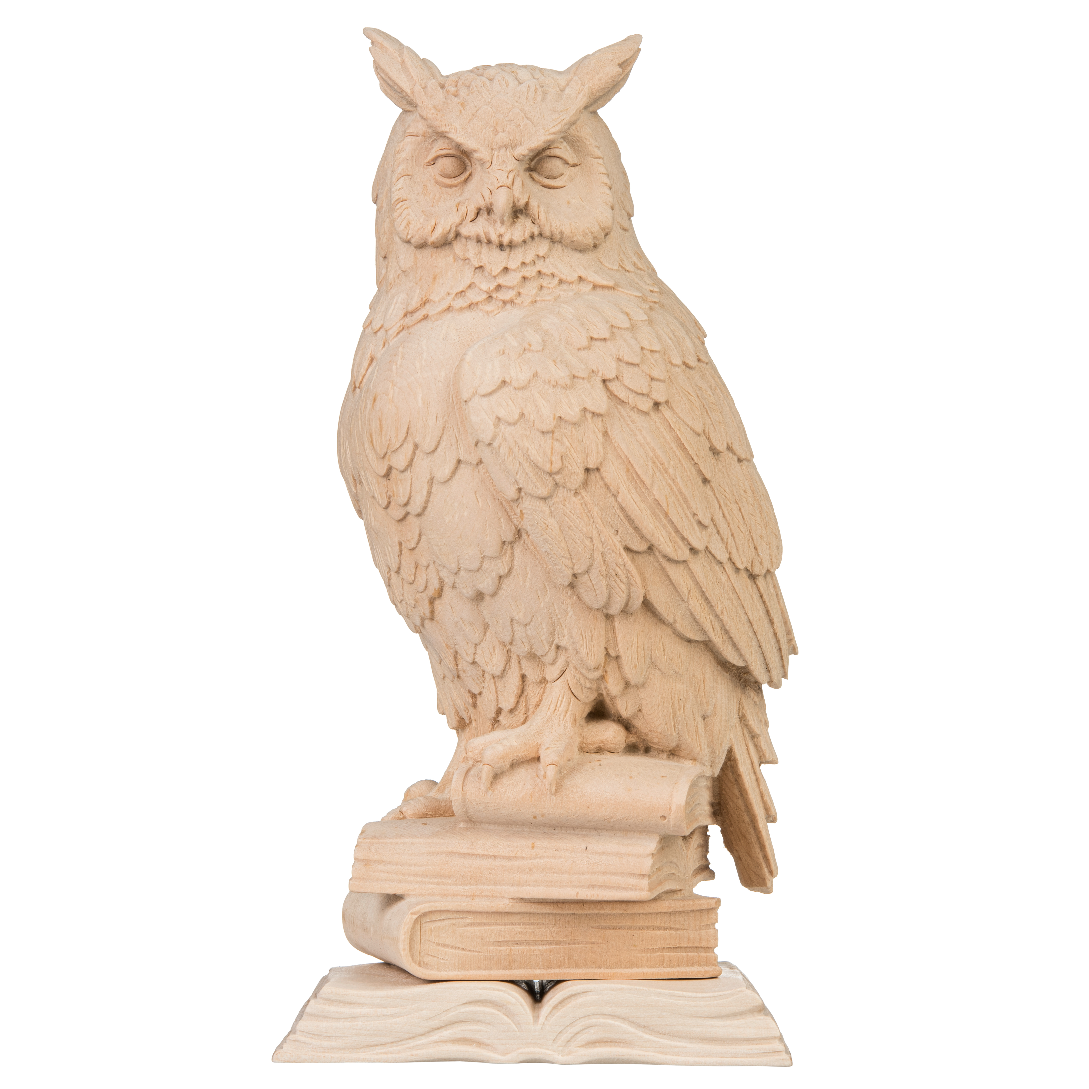 owl on books pine Woodcarving, nativity and chess set in wood