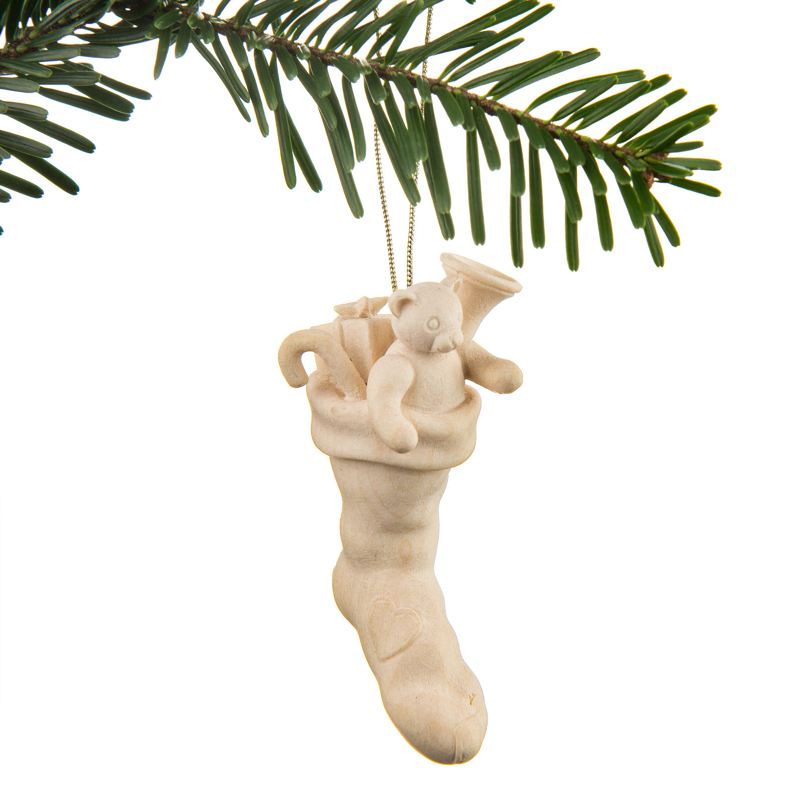 Christmas Tree Decoration Sock With Gifts Woodcarving Nativity