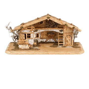 Krippen Stall Holzhütte Haus aus Holz Krippenszene Christi Geburt 60 x 33 cm neu 