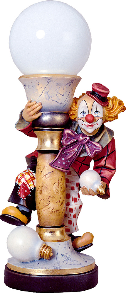 Electrical lamp clown with tie - Woodcarving shop Demetz Patrick