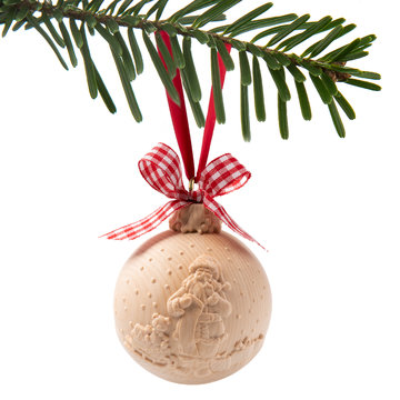 pallina di natale in cirmolo con babbo natale P9808Z (7 cm, naturale)