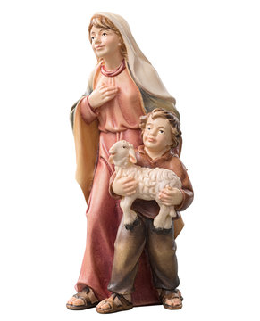 SI Hirtin mit Bub und Lamm EI053041 (9 cm, lasiert)