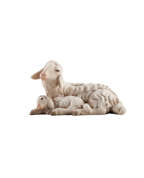 SI Schaf liegend mit Lamm schlafend EI053062 (9 cm, lasiert)