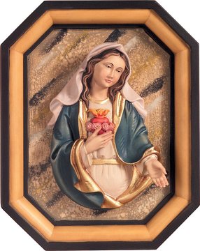 Sacro Cuore Maria bassorilievo con cornice K00247r (11 cm, colore)