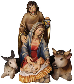 Familiengruppe mit Ochs und Esel K01511 (10 cm, lasiert)