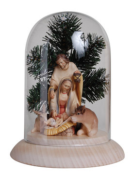 Familie in Glasglocke K01511G (18 cm, lasiert)