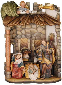 Capanna romantica con Sacra Famiglia K01519 (12 cm, colore)