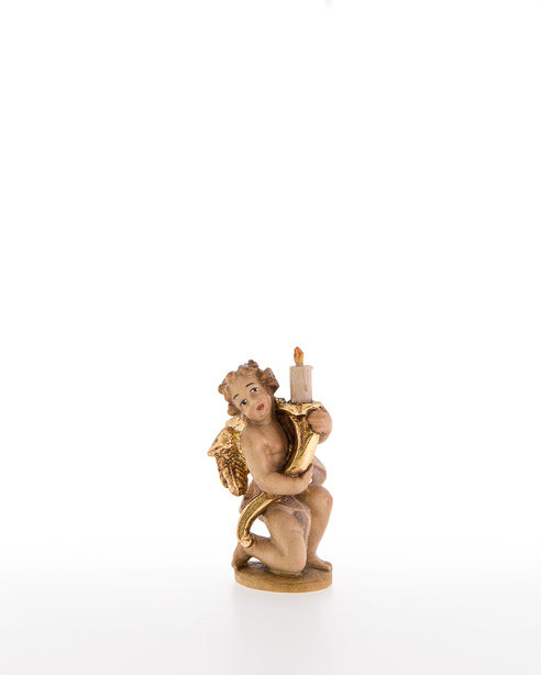 Angel kneeling with candle-holder Woodcarving, nativity and chess