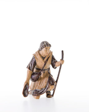 Shepherd kneeling with walking - stick LE10000-04 (4,72", stained 3 col.)
