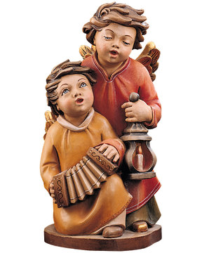 Engelpaar mit Laterne LE10266 (10 cm, lasiert)