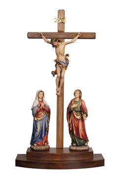 Kreuzigungsgruppe Leonardo auf Stehbalken PE703101 (10 cm, lasiert)
