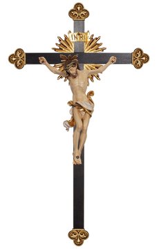 Christus Leonardo mit Gloriole auf Balken Barock mit Strahlen PE706004 (15 cm, lasiert)