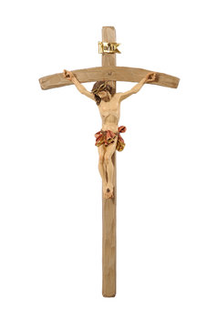 Kruzifix barock mit gebogenem Kreuzbalken SA30602RED (9 cm, lasiert)