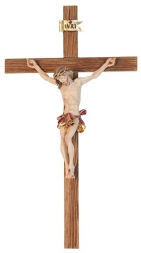 Kruzifix barock auf Holzbalken rustikal SA306A (13 cm, lasiert)