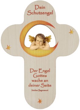 Kinderkreuz mit Engel und irischem Segenswort SA3182I (17 cm, lasiert)