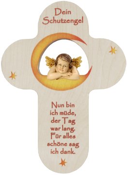 Kinderkreuz mit Mond und Abendgebet (DE) SA3182A (17 cm, lasiert)