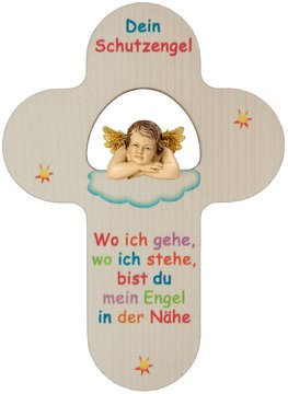 Kinderkreuz mit Raffaello Engel Schutzgebet SA3186 (17 cm, lasiert)