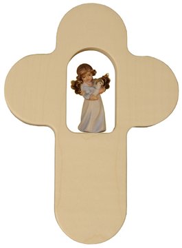 Kinderkreuz und Engel mit Taube 5 cm SA3187 (17 cm, lasiert)
