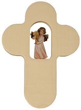 Kinderkreuz und Engel mit Hostie 5 cm SA3188 (17 cm, lasiert)