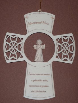 Kinderkreuz mit Engel 4cm betend, Holz SA3191 (17 cm, lasiert)