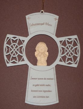 Gebetskreuz mit Schutzengel aus Holz SA3197 (17 cm, lasiert)