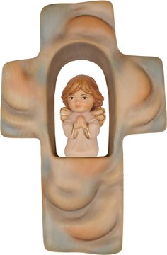 Wolkenkinderkreuz mit Sun Engel SA3198 (12 cm, lasiert)