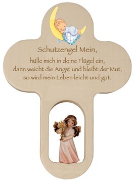 Kinderkreuz mit Engel Hostie und Gebet SA31992 (4 cm, lasiert)