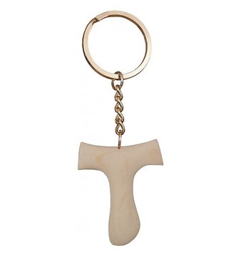 Portachiavi - ' Croce - Tau' in legno acero SA0006S (4 cm, naturale)