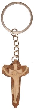 Portachiavi - con Croce di Gesù in legno SA31 (3,3 cm, colore)