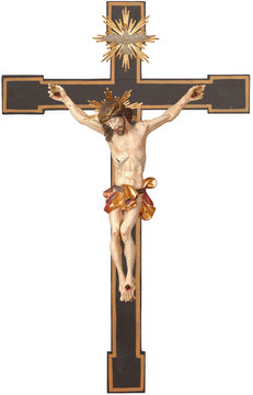 Kruzifix barock mit Gloriole und Hl.Geist, roman. SA30607 (21 cm, lasiert)