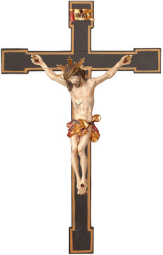 Kruzifix barock mit Gloriole auf romanischem Kreuz SA30608 (21 cm, lasiert)