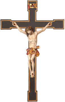 Kruzifix barock auf romanischem Kreuzbalken SA30609 (21 cm, lasiert)