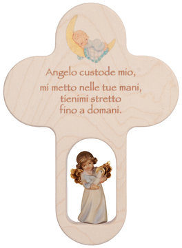 Kinderkreuz mit Engel Taube, italienisch SA31997 (4 cm, lasiert)