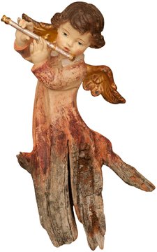 Begrüßunsengel mit Flöte Wurzelschnitzerei SA6314 (18 cm, Echtgoldf.)