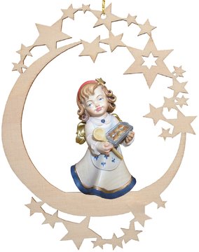 Mond mit Engel mit Weihnachtskeksen SA6767 (8 cm, lasiert)