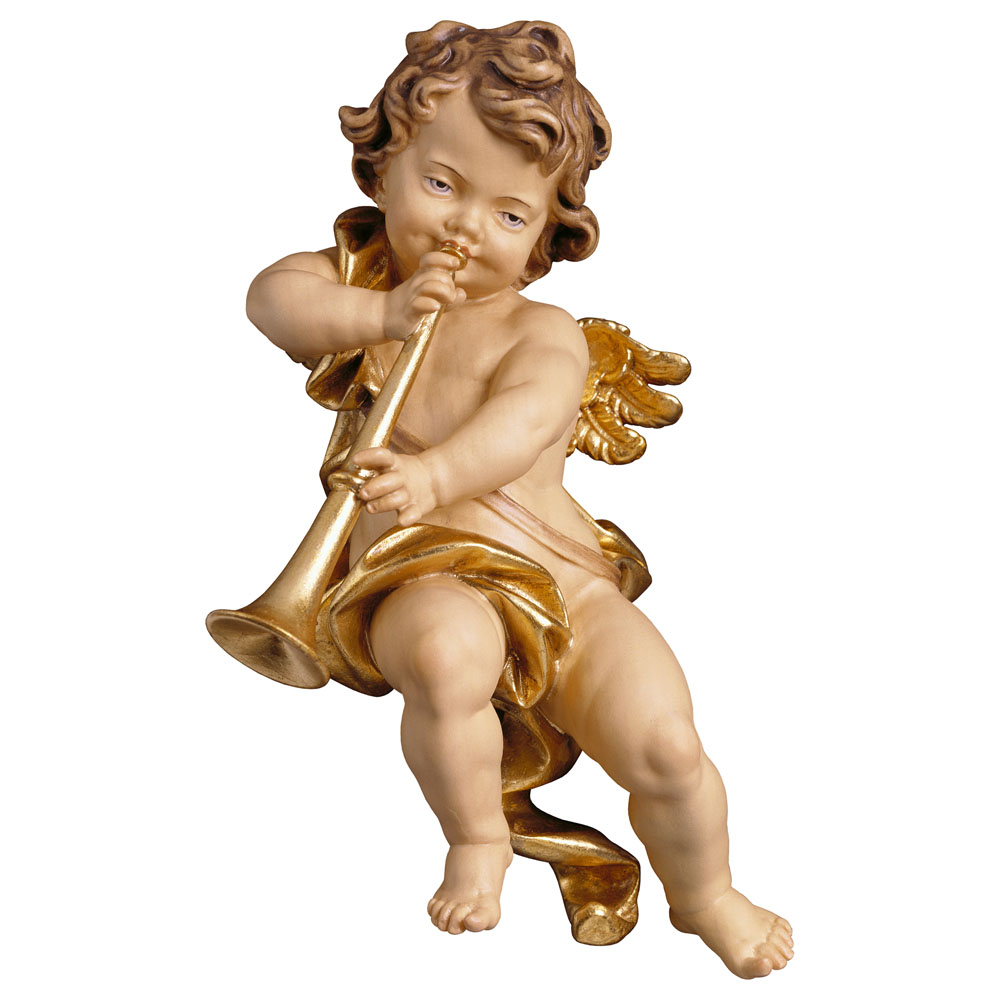 Cherub with trumpet Woodcarving, nativity and chess set in wood