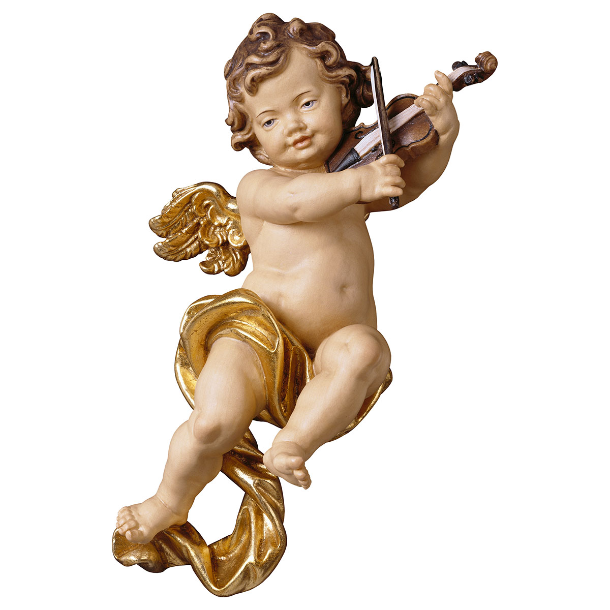Cherub with violine Woodcarving, nativity and chess set in wood - Italy - V...