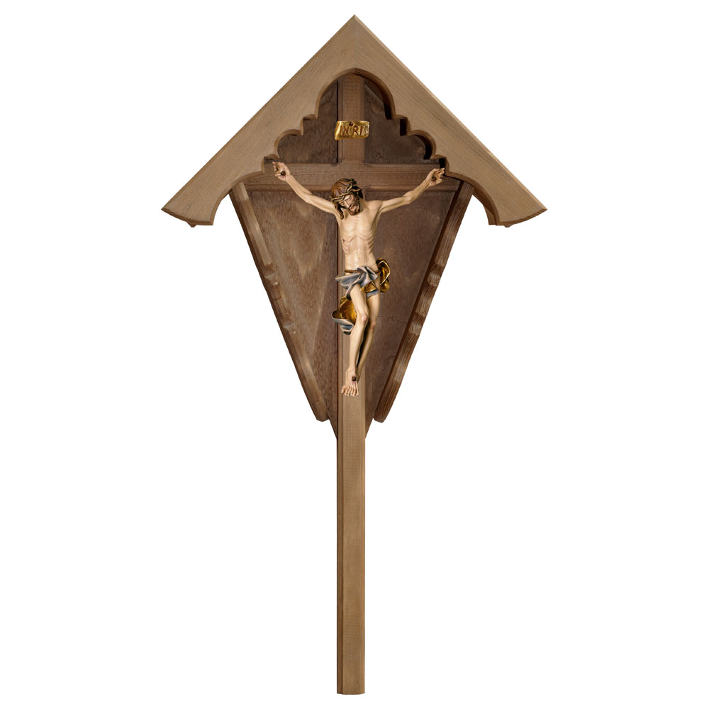 Croce Dorata e Croce in Legno Kruzifix 35 cm Croce da Parete in Legno Naturale con Corpo di Cristo colorato 